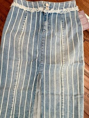 W.L. Denim Stripe Pencil Skirt in Light Blue and White